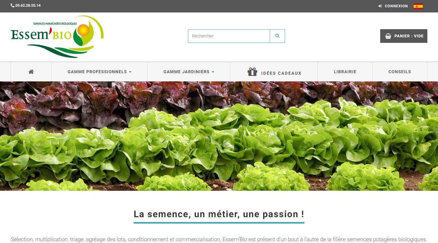 Capture d'écran d'un site de vente en ligne de semences biologiques