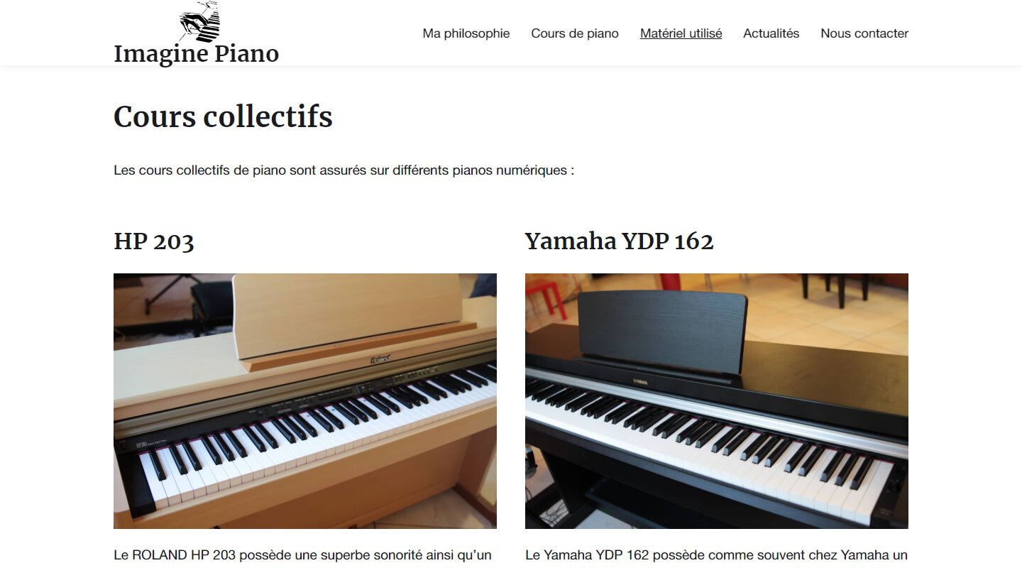 Capture d'écran du site d'un professeur de piano