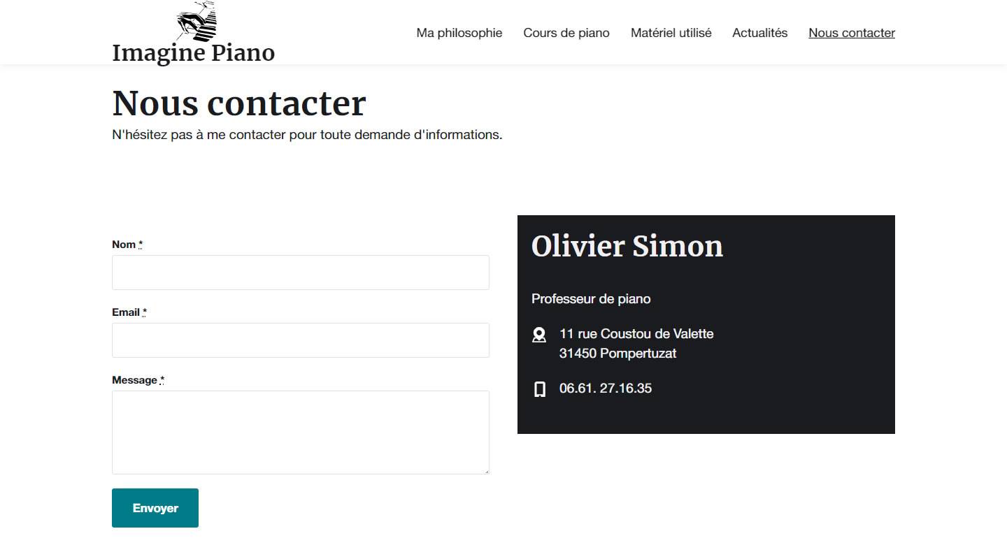 Capture d'écran du site d'un professeur de piano