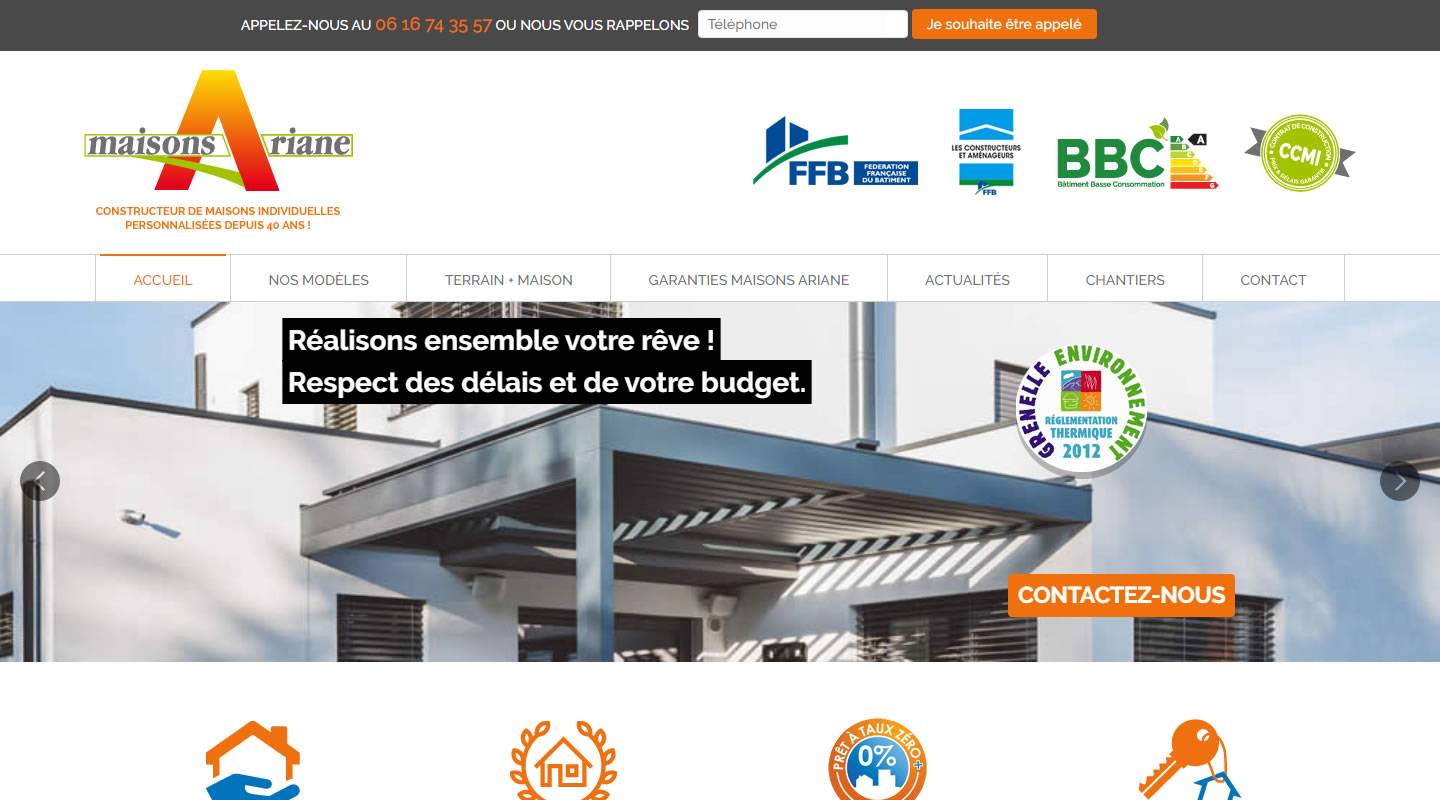 Capture d'écran d'un site de constructeur de maisons