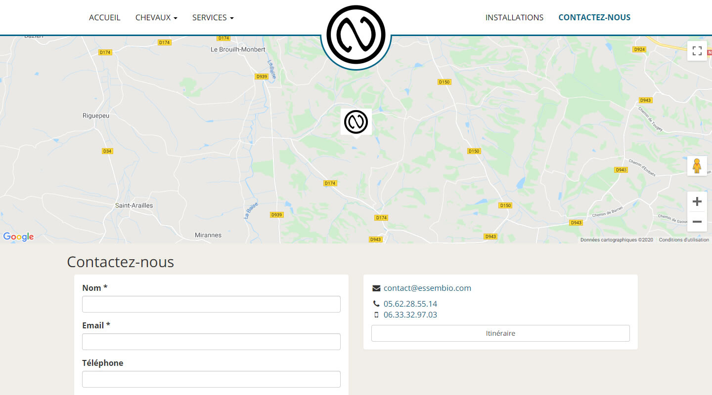 Capture d'écran d'un site d'éleveur de chevaux