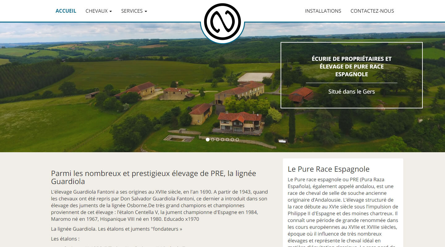 Capture d'écran d'un site d'éleveur de chevaux